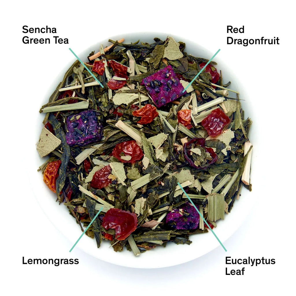 Tropic of Capricorn, té verde sencha con pitahaya, melón, hierba limón y eucalipto en hoja entera